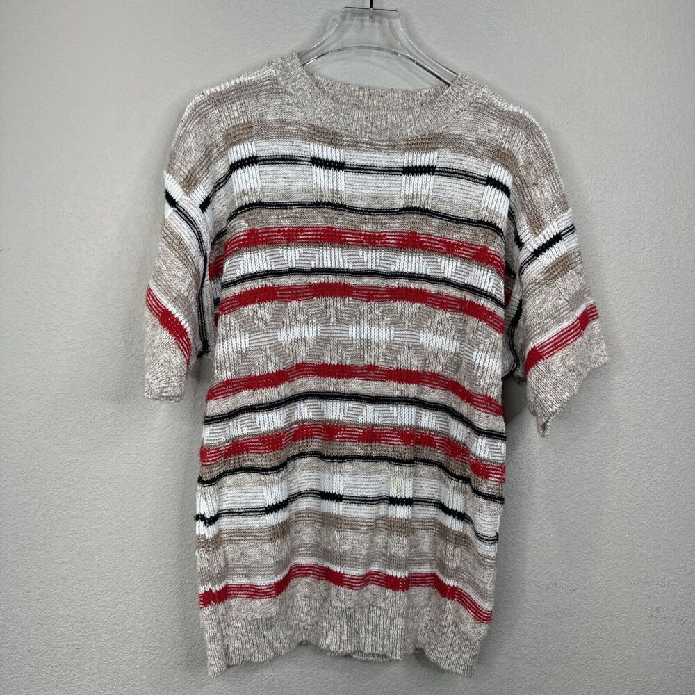 Vintage Sweater Women Medium Red‎ 80s 90s Short Sleeve